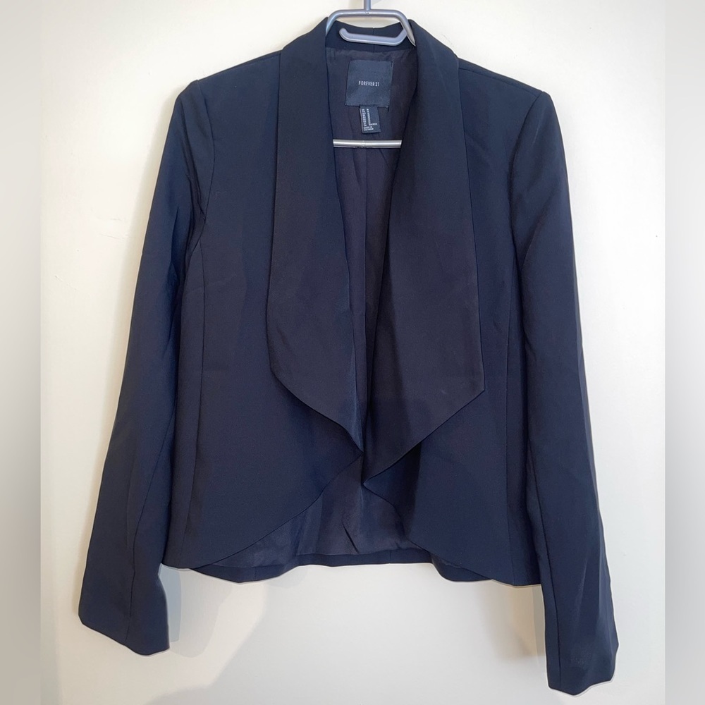 Forever 21 Draped Collar Waterfall Collar Open Black Blazer  Women Size M US